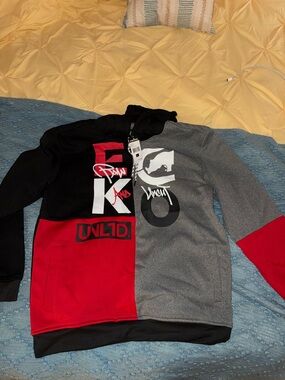 Ecko Unlimited Colorblock Hoodie in Black, Red & Gray